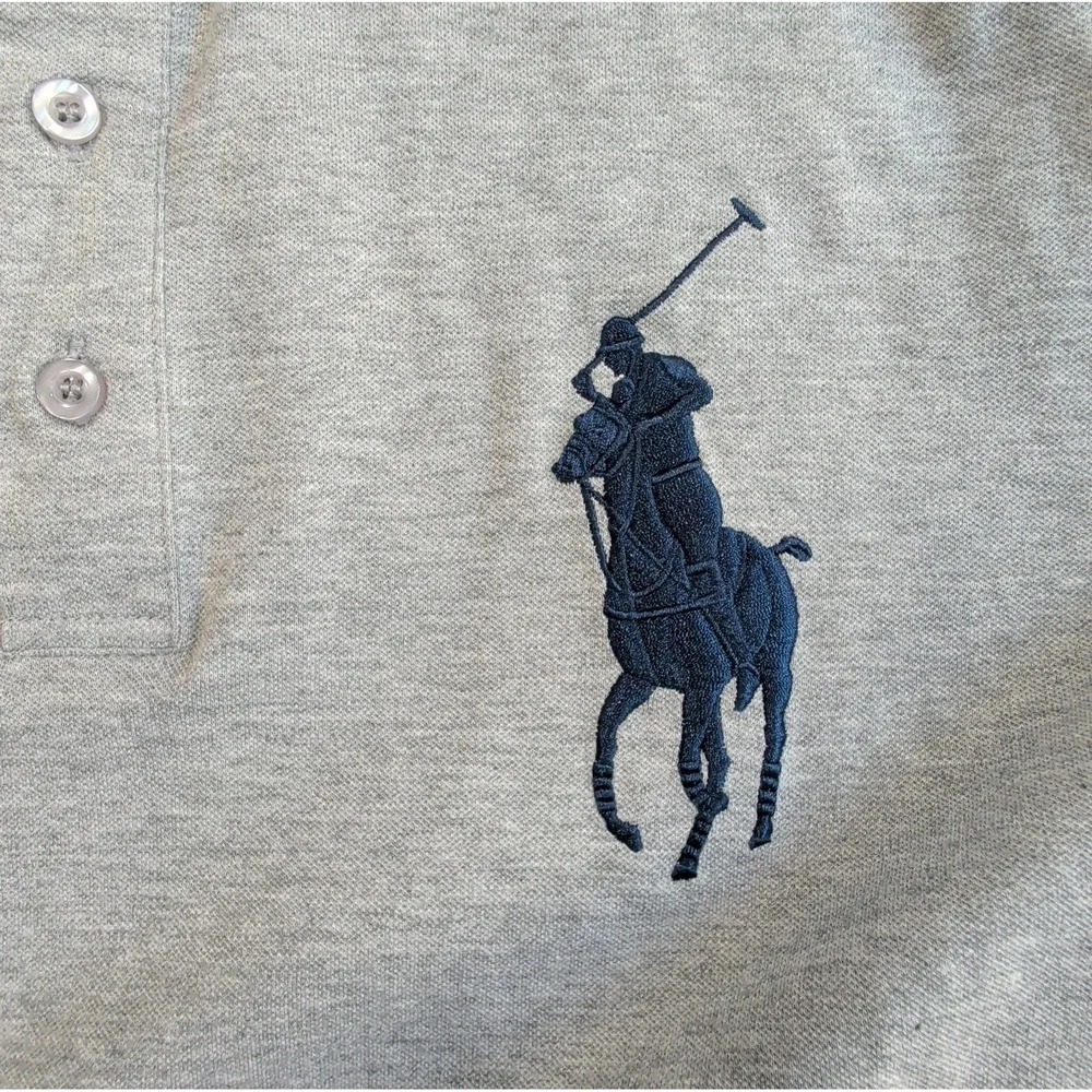 Vintage Ralph Lauren Polo Shirt Mens M Custom Fit Grey Big Pony Number 3 Preppy